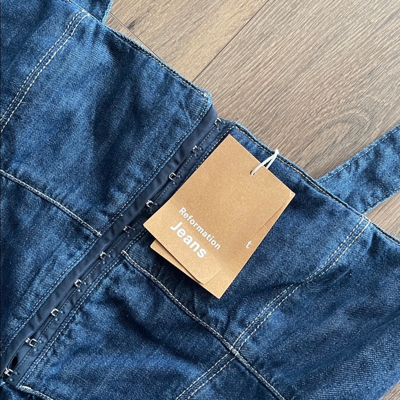 Reformation Anthropologie Dress Denim Tagliatelle Retro Preppy Boho Size 12 NEW - Picture 4 of 7